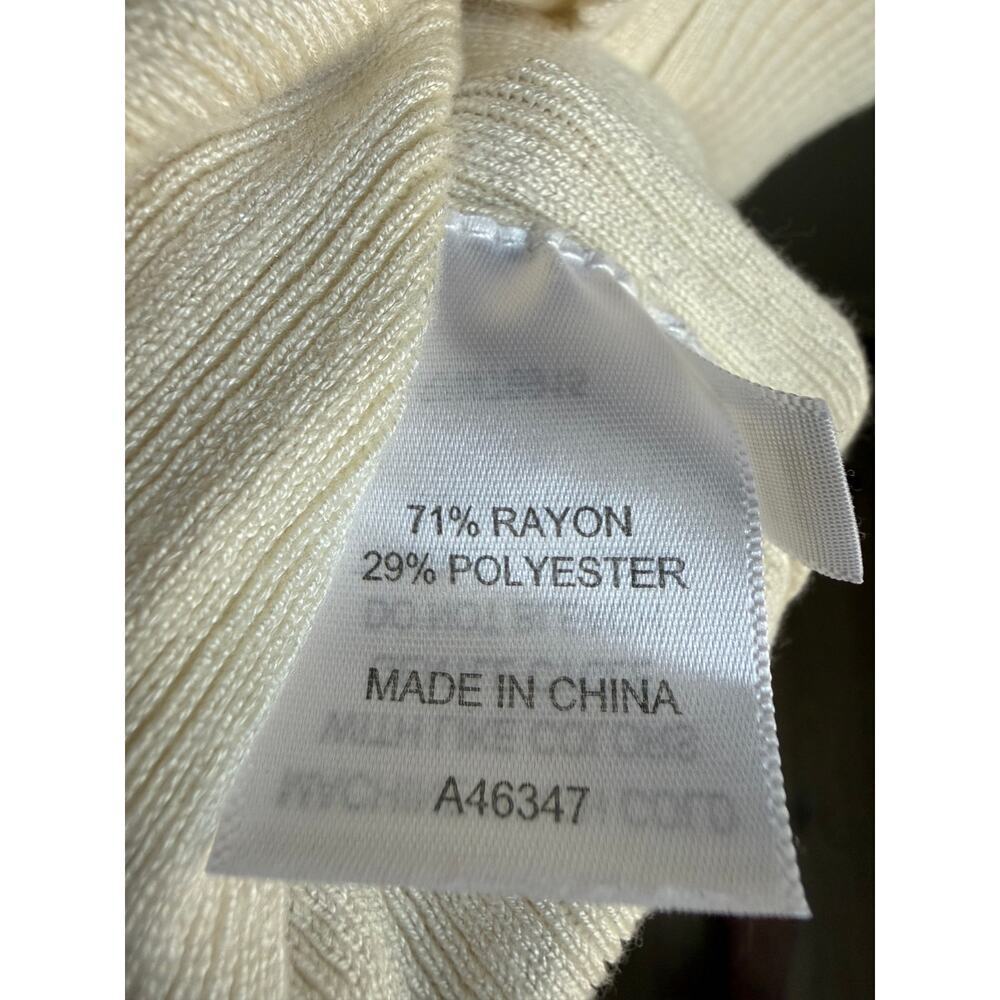 Ivory Ribbed Mock Neck Sweater Button Sleeve Quiet Luxury Soft Knit Medium - Picture 4 of 5